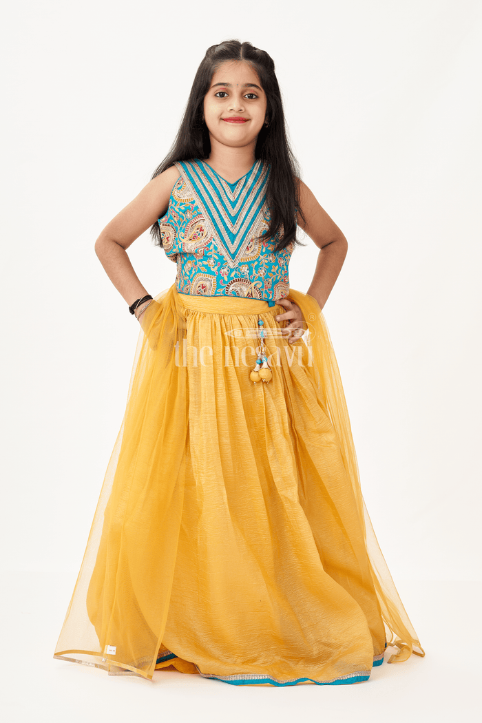 The Nesavu Girls Lehenga Choli Girls Silk Blend Lehenga Dresses with Rich Designer Top and Traditional Tassel Accents Nesavu Nesavu Traditional Girls Silk Blend Lehenga Dresses with Embroidered Designer Top and Dupatta Set