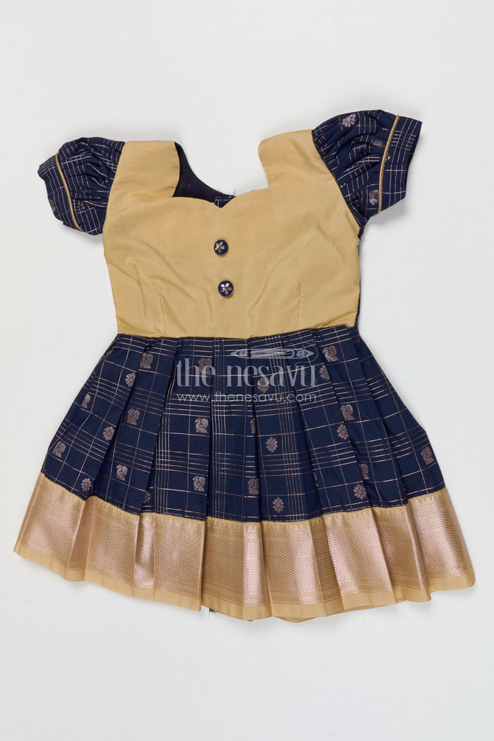 The Nesavu Girls Kanchi Silk Frock Girls Silk Frock for Naming Ceremony and Festive Occasions Nesavu 16 (1Y) / Black / Kanchi Silk SF837AE-16 Nesavu Girls Semi Kanchivaram Silk Frock For Naming Ceremony And Festive Celebrations