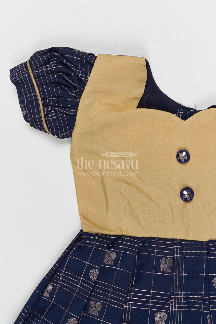 The Nesavu Girls Kanchi Silk Frock Girls Silk Frock for Naming Ceremony and Festive Occasions Nesavu 16 (1Y) / Black / Kanchi Silk SF837AE-16 Nesavu Girls Semi Kanchivaram Silk Frock For Naming Ceremony And Festive Celebrations