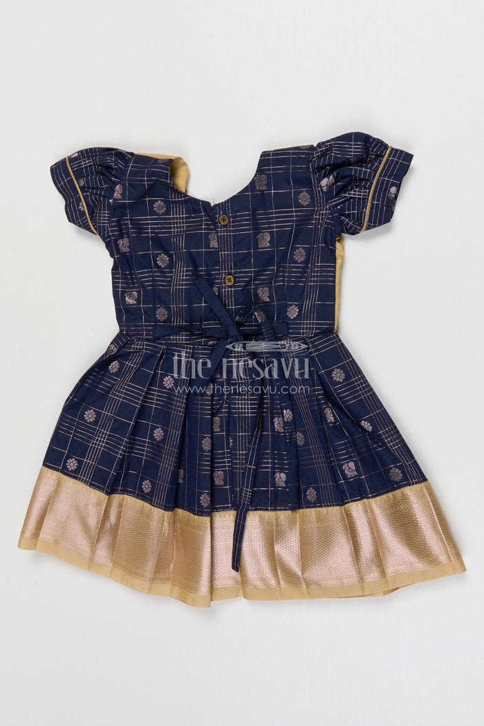 The Nesavu Girls Kanchi Silk Frock Girls Silk Frock for Naming Ceremony and Festive Occasions Nesavu 16 (1Y) / Black / Kanchi Silk SF837AE-16 Nesavu Girls Semi Kanchivaram Silk Frock For Naming Ceremony And Festive Celebrations