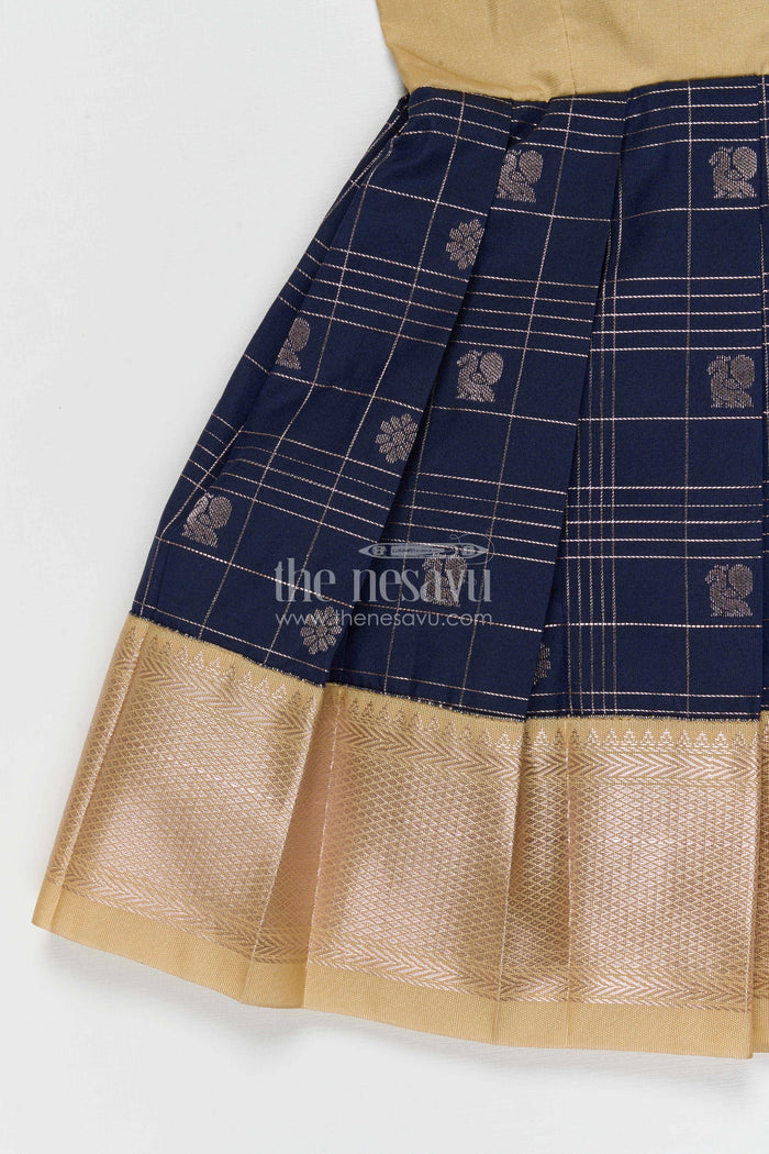 The Nesavu Girls Kanchi Silk Frock Girls Silk Frock for Naming Ceremony and Festive Occasions Nesavu 16 (1Y) / Black / Kanchi Silk SF837AE-16 Nesavu Girls Semi Kanchivaram Silk Frock For Naming Ceremony And Festive Celebrations