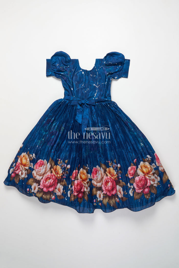 The Nesavu Girls Silk Gown Girls Silk Gown with Floral Digital Print for Festive Occasions Nesavu Nesavu silk gown girls floral digital print sequins