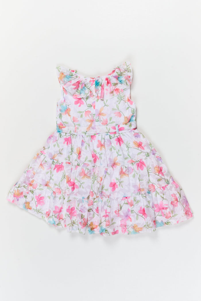 The Nesavu Girls Cotton Frock Girls Sleeveless Frock with Digital Floral Print for Outings and Birthdays Nesavu 20 (3Y) / Multicolor / Georgette GFC2118A-20 Nesavu girls georgette brasso frock with floral digital print for birthdays and casual outings