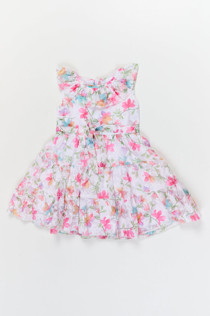 The Nesavu Girls Cotton Frock Girls Sleeveless Frock with Digital Floral Print for Outings and Birthdays Nesavu Nesavu girls georgette brasso frock with floral digital print for birthdays and casual outings