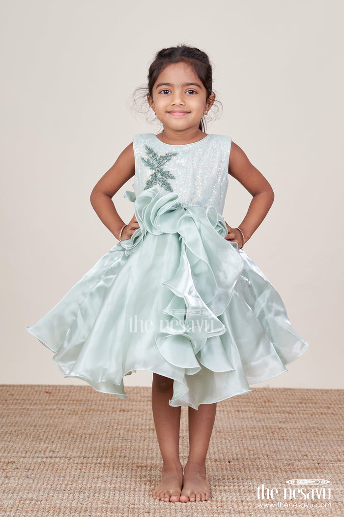 The Nesavu Girls Fancy Party Frock Girls Sleeveless Organza Frock with Layered Ruffle Skirt Nesavu Nesavu girls ruffle organza frock birthdays events