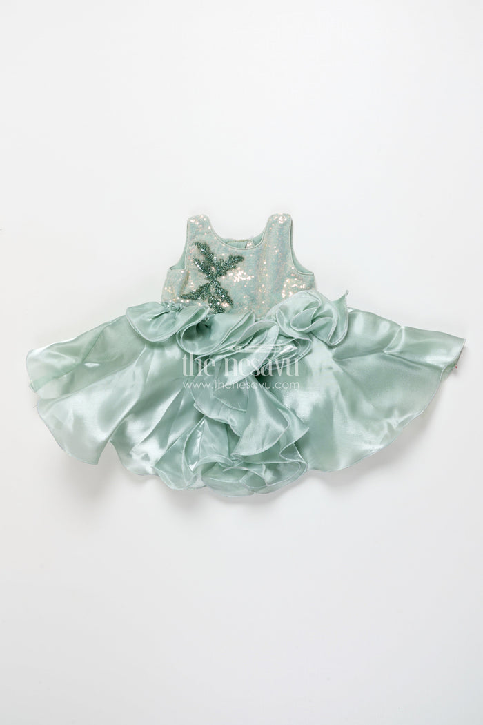 The Nesavu Girls Fancy Party Frock Girls Sleeveless Organza Frock with Layered Ruffle Skirt Nesavu Nesavu girls ruffle organza frock birthdays events