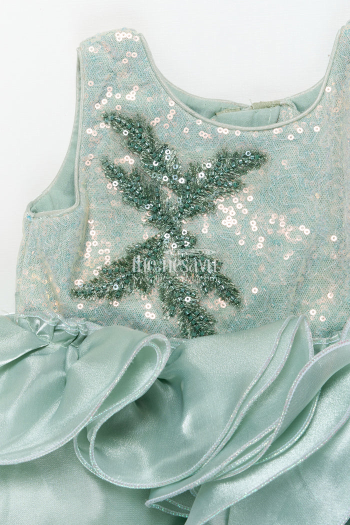 The Nesavu Girls Fancy Party Frock Girls Sleeveless Organza Frock with Layered Ruffle Skirt Nesavu Nesavu girls ruffle organza frock birthdays events