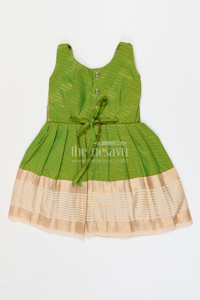 The Nesavu Girls Kanchi Silk Frock Girls Temple Wear Silk Frock for Traditional Occasions Nesavu Nesavu Girls Temple Wear Kanchivaram Silk Frock For Traditional Ceremonies And Festive Occasions