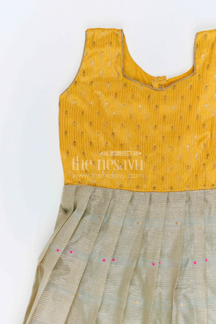 The Nesavu Girls Silk Gown Girls Traditional Silk Gown for Festive Family Occasions Nesavu Nesavu Girls Traditional Silk Gown With Demi Banaras Yoke For Festive Family Celebrations