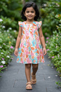 The Nesavu Girls Cotton Frock Girls Trendy Floral Long Frock in Muslin Silk with Elegant Pleats and Bow Detail Nesavu 16 (1Y) / Multicolor GFC1607A-16 Girls Trendy Floral Long Frock Muslin Silk Elegant Pleats Bow | The Nesavu