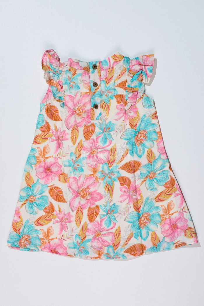 The Nesavu Girls Cotton Frock Girls Trendy Floral Long Frock in Muslin Silk with Elegant Pleats and Bow Detail Nesavu Nesavu Girls Trendy Floral Long Frock Muslin Silk Elegant Pleats Bow