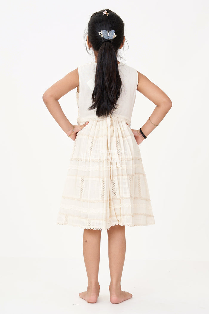 The Nesavu Girls Cotton Frock Girls White Color Frock with Embroidery and Layered Pleats for Graceful Festive Wear Nesavu Nesavu Girls White Color Cotton Frock Embroidery Layered Pleats Festive Wear
