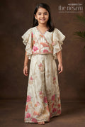 The Nesavu Girls Sharara / Plazo Set Girls White Floral Sharara Set with Puff Sleeve Blouse for Birthdays and Events Nesavu 24 (5Y) / White GPS720A-24 Nesavu girls white floral printed sharara set puff sleeve top  perfect festive birthdays family functions