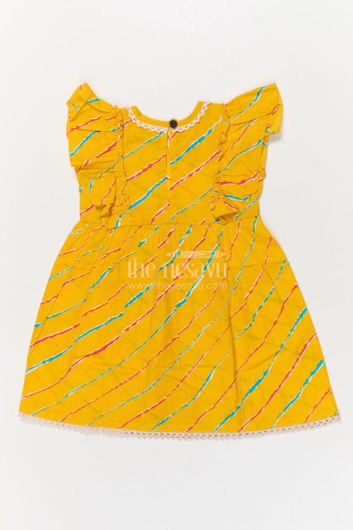 The Nesavu Girls Cotton Frock Girls Yellow Cotton Frock with Flutter Sleeves for Summer Outings Nesavu Nesavu yellow cotton frock for girls with flutter sleeves and digital print – perfect for sunny days