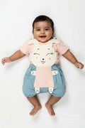 The Nesavu Boys Casual Set Green Casual Dress Set for Boys in Cotton with Playful Bunny Applique and Contrast Peach Tee Nesavu 14 (6M) / Green BCS302A-14 Nesavu Green Casual Dress Set Boys Cotton Bunny Applique Peach Tee