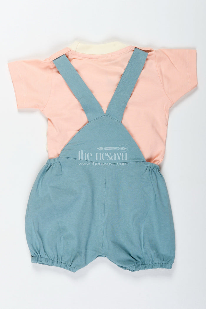 The Nesavu Boys Casual Set Green Casual Dress Set for Boys in Cotton with Playful Bunny Applique and Contrast Peach Tee Nesavu Nesavu Green Casual Dress Set Boys Cotton Bunny Applique Peach Tee