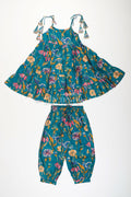 The Nesavu Girls Sharara / Plazo Set Green Floral Sharara Set for Toddler Girls for Ethnic Family Gatherings Nesavu 24 (5Y) / Green GPS816A-24 Nesavu girls green floral cotton sharara set with printed flare kurti for casual festive wear
