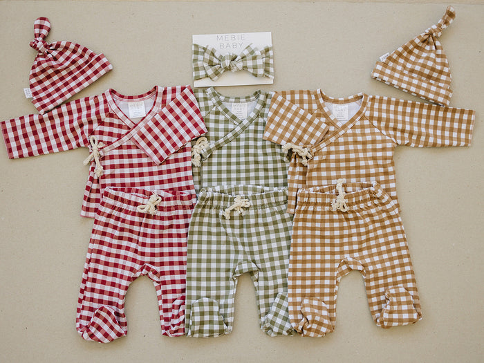 Green Gingham Cotton Layette Set