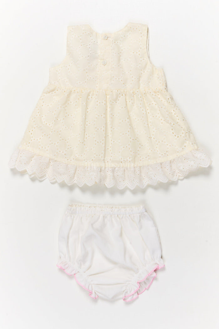 The Nesavu Baby Cotton Frocks Hakoba Frock with Bloomers for Baby Girls’ First Outings Nesavu Nesavu baby hakoba frock with floral details and bloomers for first outings and gifting