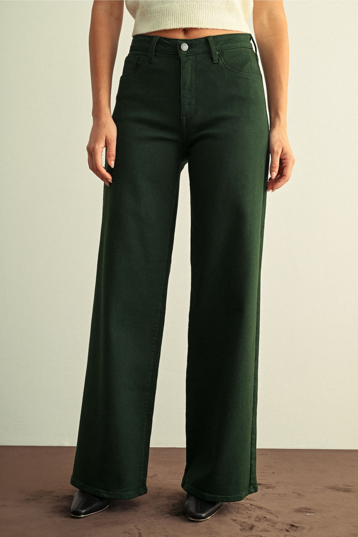 High Rise Stretchy Wide Leg BP435J-A - Dark Forest Green