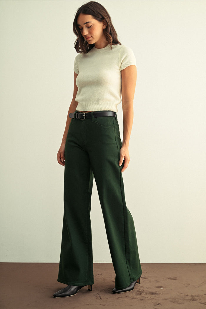 High Rise Stretchy Wide Leg BP435J-A - Dark Forest Green