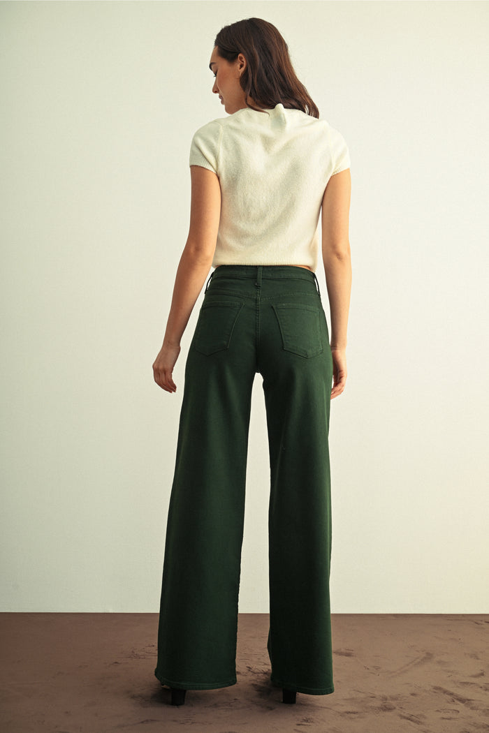 High Rise Stretchy Wide Leg BP435J-A - Dark Forest Green