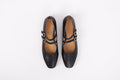 Aerial view of Jemima Flat in Black, a 2 strap Mary Jane available in larger sizes. 42-46