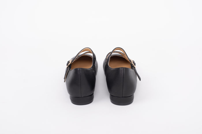 Back view of Black 2 strap Mary Jane shoe, Jemima. Available in European sizes 42-46