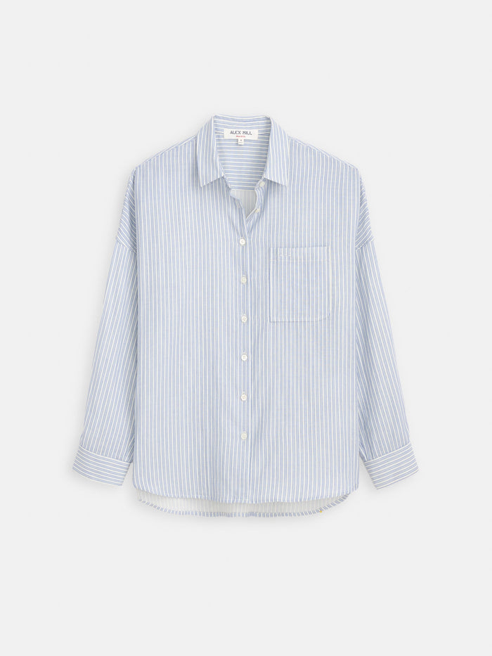 Jo Shirt in Double Gauze - Ivory/Blue Stripe