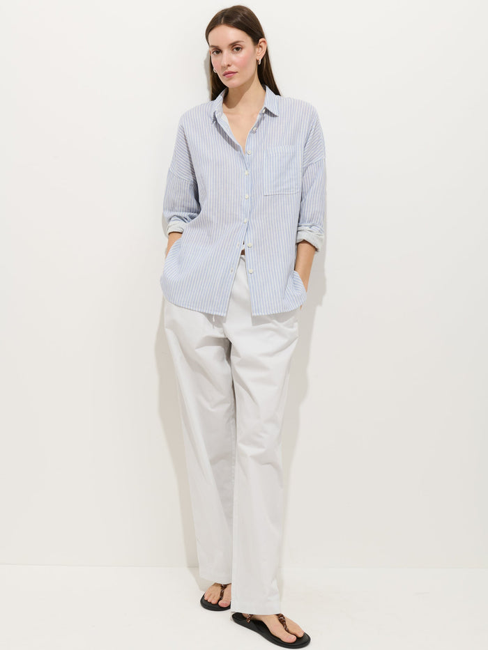 Jo Shirt in Double Gauze - Ivory/Blue Stripe