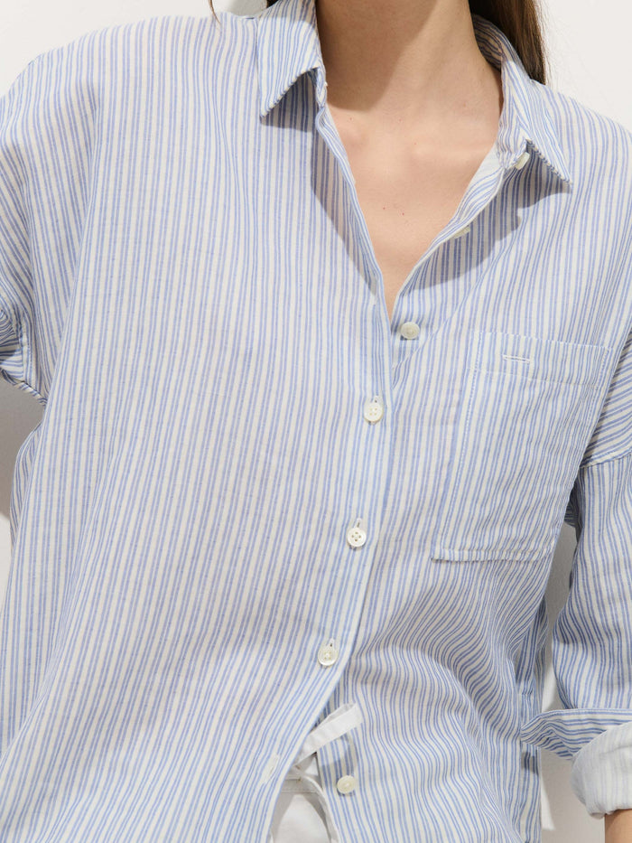Jo Shirt in Double Gauze - Ivory/Blue Stripe