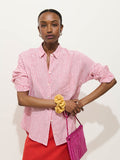Jo Striped Shirt in Linen - Chili / Ivory