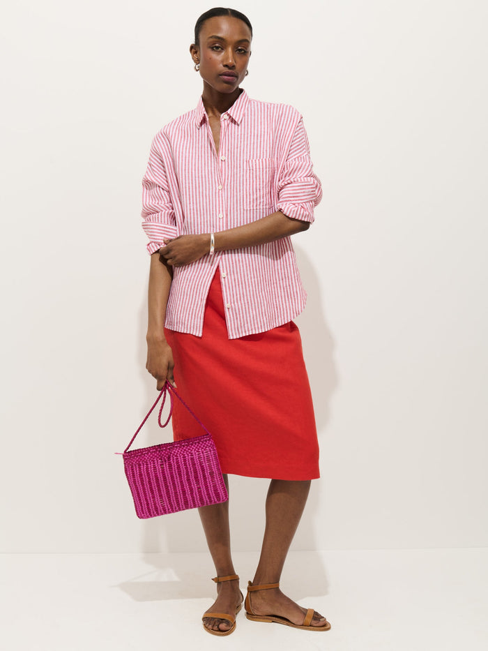 Jo Striped Shirt in Linen - Chili / Ivory