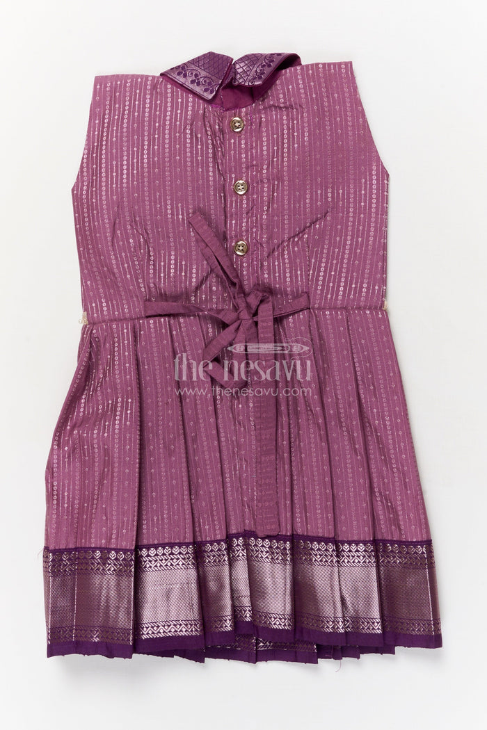 The Nesavu Girls Kanchi Silk Frock Kanchi Silk Frock for Girls for Weddings and Ethnic Celebrations Nesavu Nesavu Kanchi silk frock for girls with zari woven skirt and floral yoke – perfect for weddings and poojas