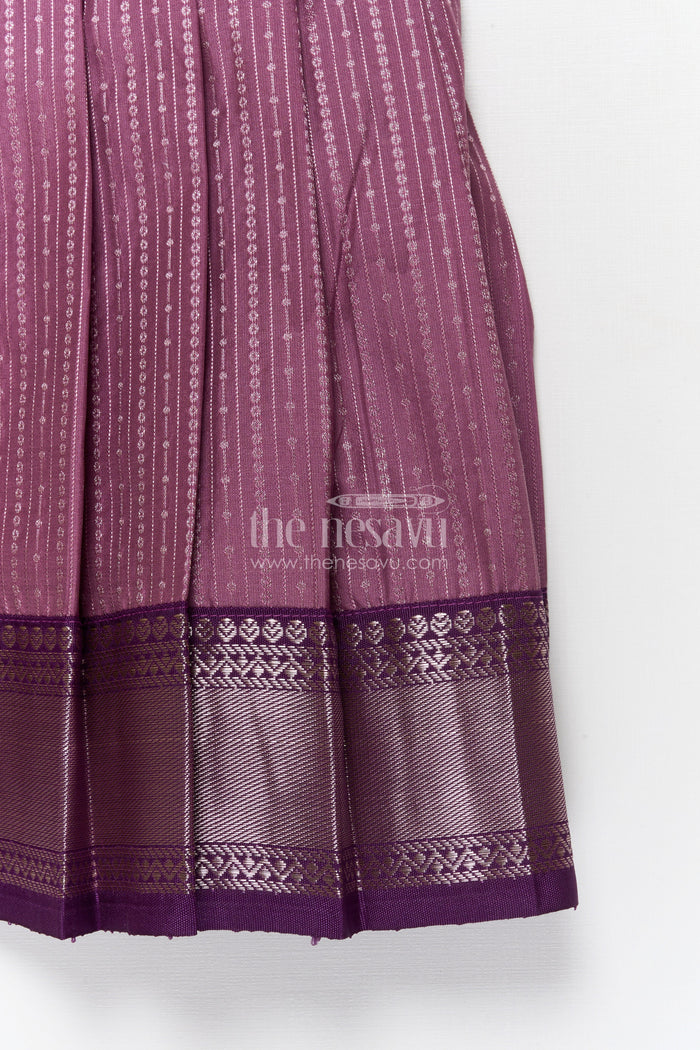 The Nesavu Girls Kanchi Silk Frock Kanchi Silk Frock for Girls for Weddings and Ethnic Celebrations Nesavu Nesavu Kanchi silk frock for girls with zari woven skirt and floral yoke – perfect for weddings and poojas