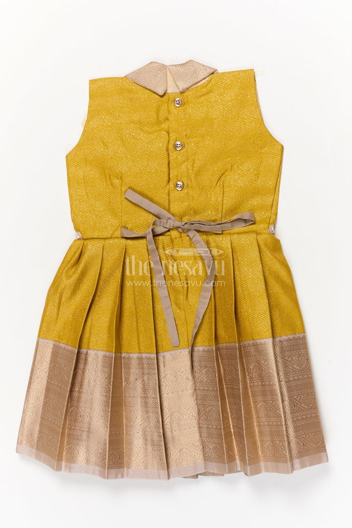 The Nesavu Girls Kanchi Silk Frock Kanchi Silk Frock for Toddler Girls for Traditional Birthday Celebrations Nesavu Nesavu Kanchi silk frock for toddler girls with zari pleats and stylish collar for festive events