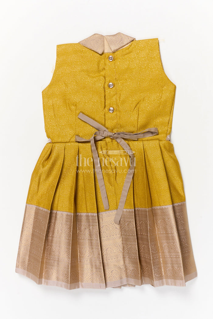 The Nesavu Girls Kanchi Silk Frock Kanchi Silk Frock for Toddler Girls for Traditional Birthday Celebrations Nesavu Nesavu Kanchi silk frock for toddler girls with zari pleats and stylish collar for festive events