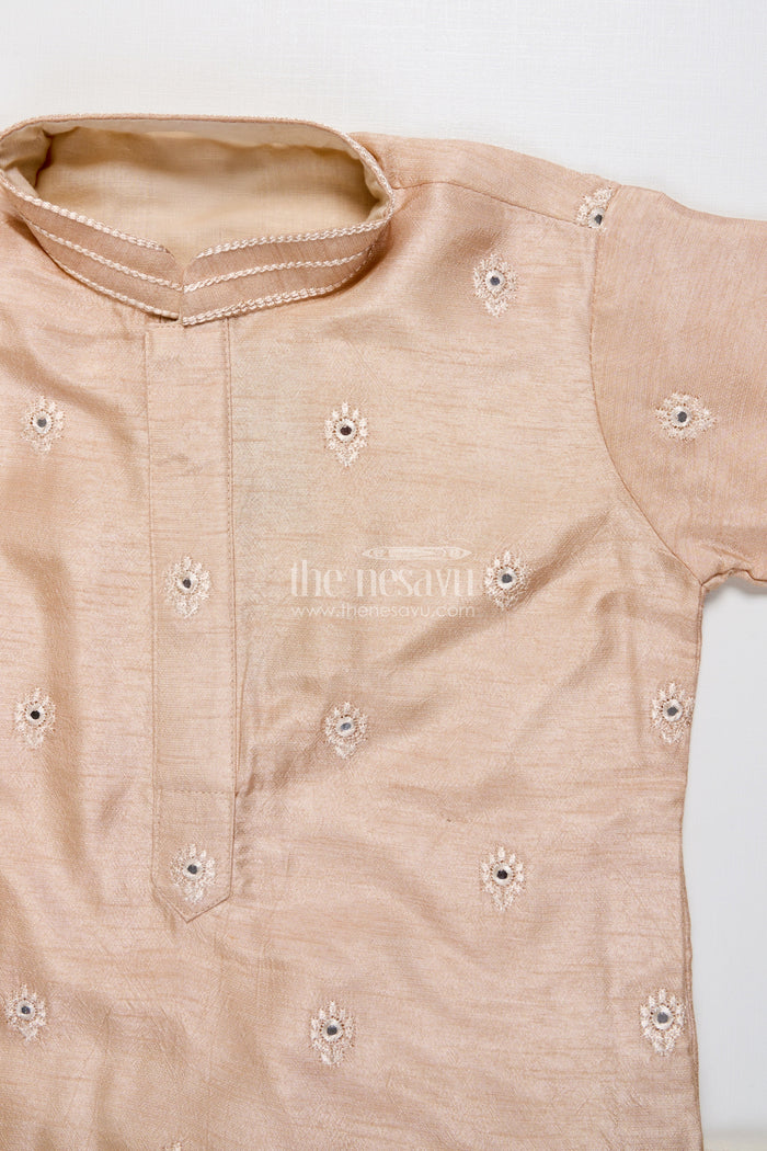 The Nesavu Boys Kurtha Set Kids Festive Kurta Set with Embroidered Detailing for Traditional Events Nesavu Nesavu festive kurta set boys embroidered silk cotton blend perfect traditional occasions
