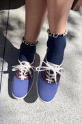 Le Bon Shoppe - Petite Ruffled Hugger Crew Sock in Navy & Butter