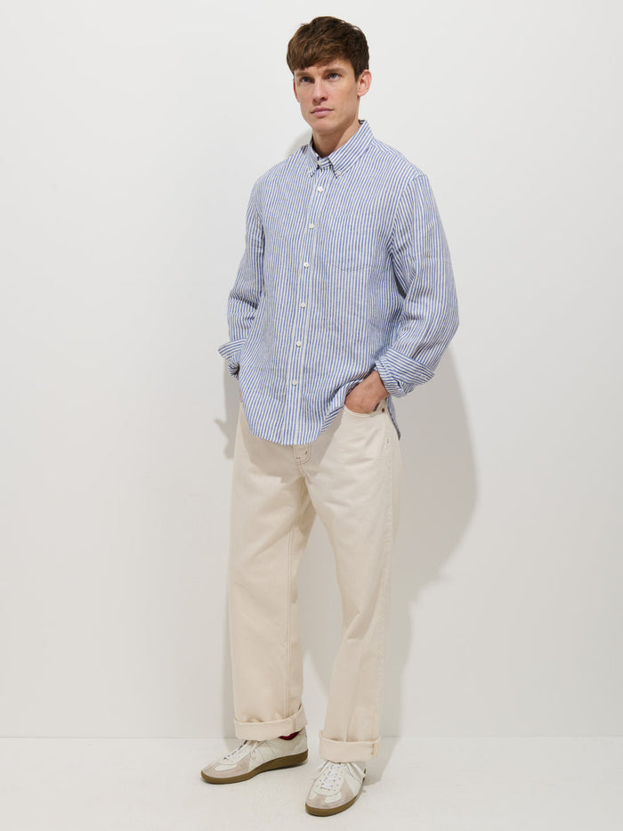 Mill Dress Shirt in Linen Stripe - Blue / White