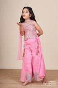 The Nesavu Girls Sharara / Plazo Set Mirror Embroidered Pink Sharara Set with Playful Tassels Nesavu 18 (2Y) / Pink GPS752B-18 Nesavu pink mirror embroidered sharara set  girls ethnic party wear