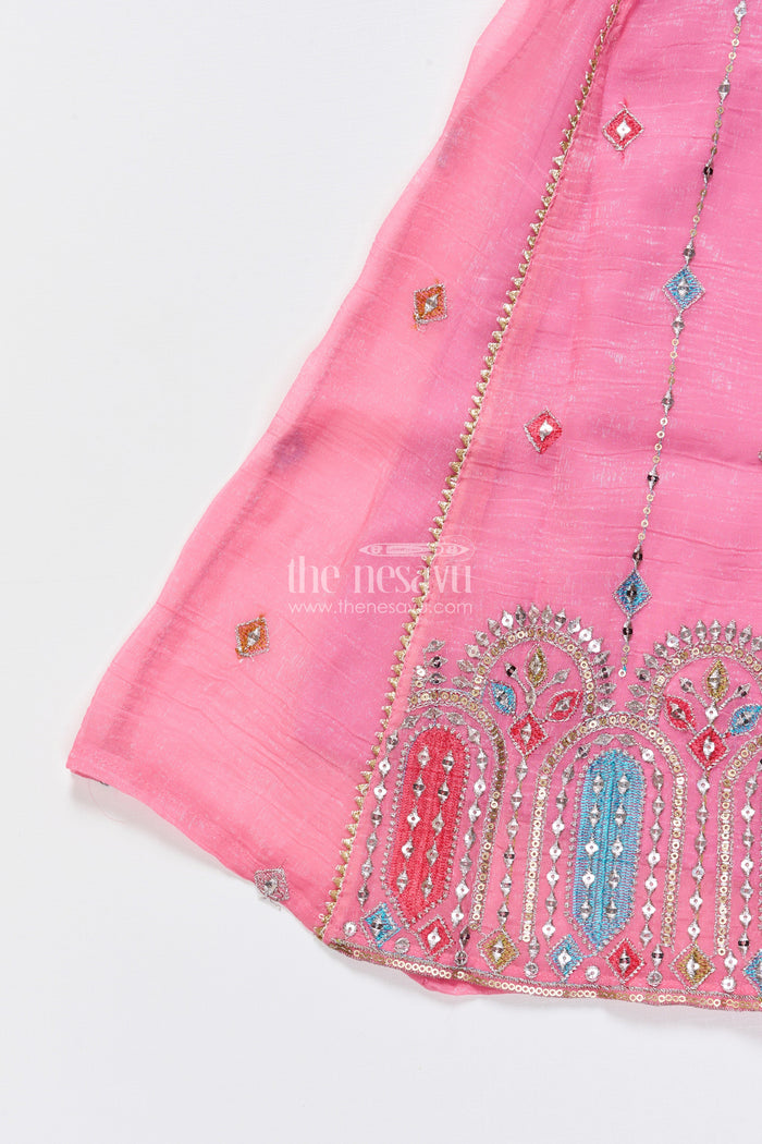 The Nesavu Girls Sharara / Plazo Set Mirror Embroidered Pink Sharara Set with Playful Tassels Nesavu Nesavu pink mirror embroidered sharara set  girls ethnic party wear