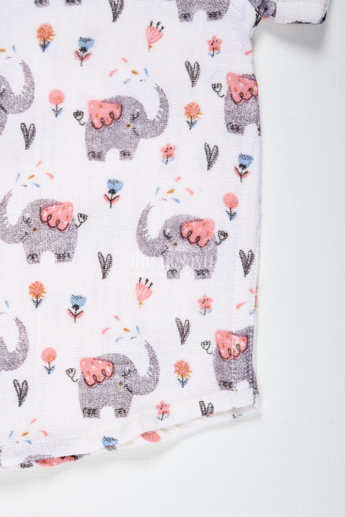 The Nesavu Boys Cotton Shirt Muslin Cotton Printed Shirt for Boys with Elephant and Floral Design Nesavu Nesavu Boys Elephant Print Muslin Cotton Shirt Soft Printed Shirt Birthdays Playdates