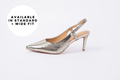 Large sized womens gold slingback heeled shoe available in sizes 8 9 10 11 12, standard and wide fit.
