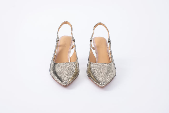 Front view of Myah slingback in Gold. Available in womens sizes 42-46