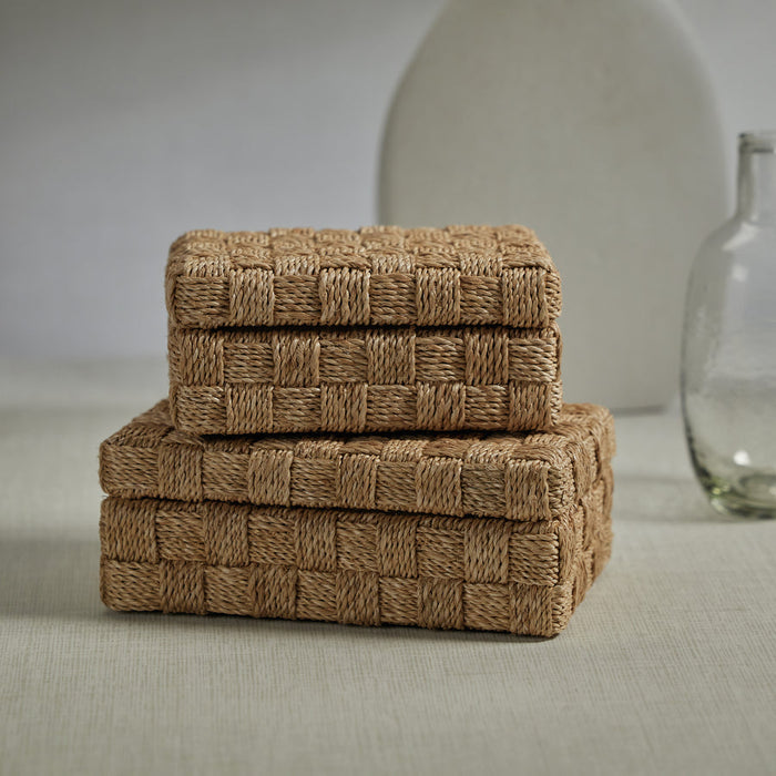 Natural Abaca Rope Hinged Box with Suede Interior - Boxes by Carlyle Avenue