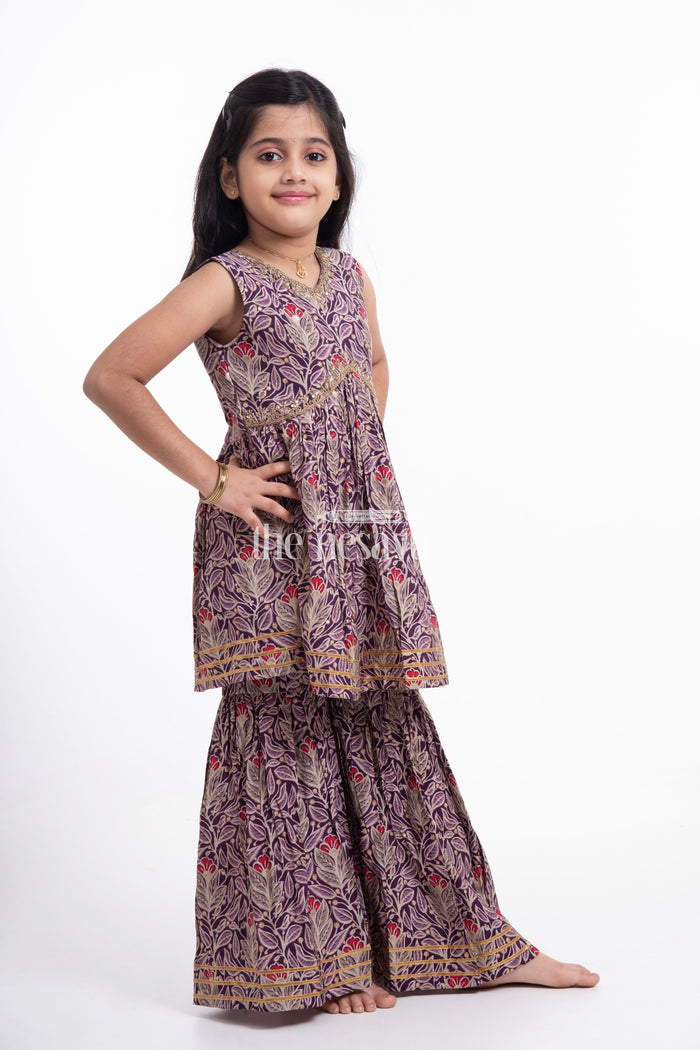 The Nesavu Girls Sharara / Plazo Set Nesavu Modal Silk Printed Sharara Gharara Dress for Girls Durga Puja Special Nesavu Modal Silk Sharara Gharara Dress for Girls Durga Puja Special | The Nesavu