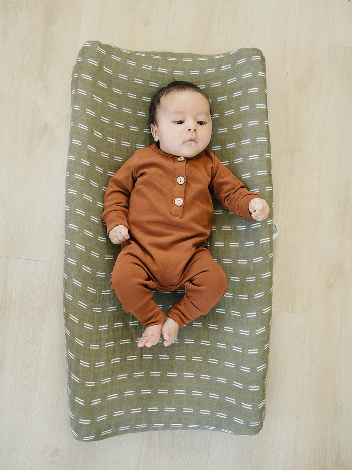 Olive Strokes Changing Pad Cover