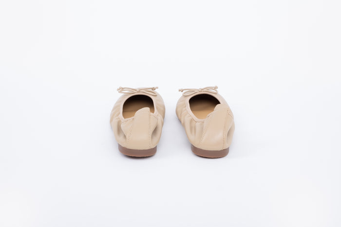 Back shot of beige olive flat elasticated ballet flat in larger sizes 42-46