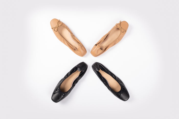 Aerial shot of Olivia falls in beige and black. Womens footwear in larger sizes.  Uk 8-12